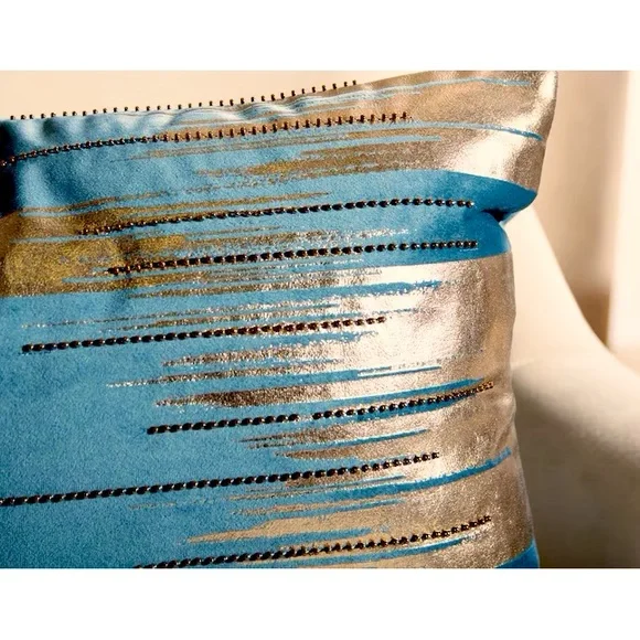 Safavieh Teal & Gold Beaded Accent Pillow, 12 x 20 in. NWT - Picture 3 of 12